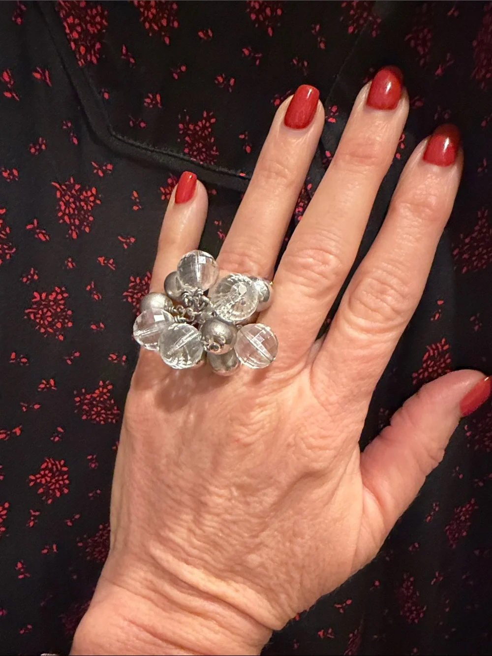 Kate Spade Clear Crystal Cluster Statement Ring with Silver Accents! Size 7.